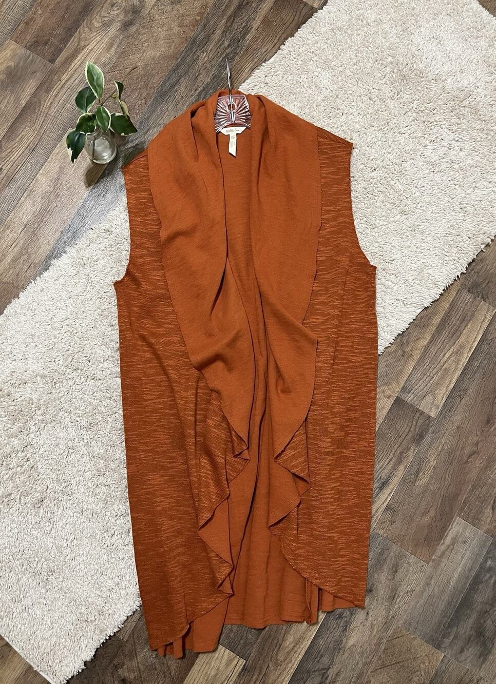 Matilda Jane Size XXL Orange Raw Edge Waterfall Run Through Cardigan Vest